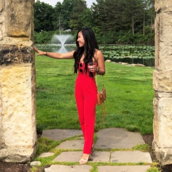 Express strapless red jumpsuit - Picture 3 of 4